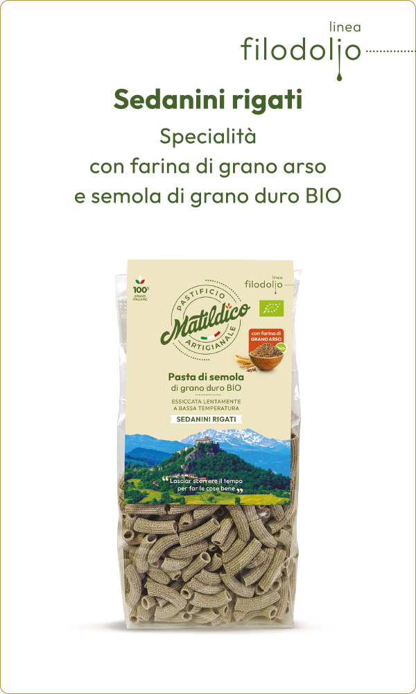 Linea Filodolio - Sedanini rigati alla farina di grano arso